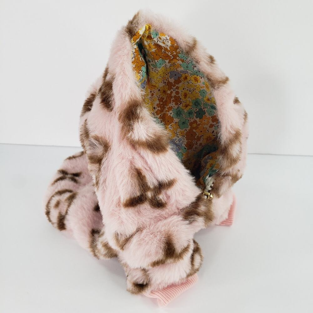 Pink Faux Fur Dog Hoodie with Brown Pattern
